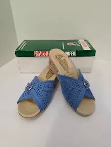 Women's German Blue Nubuck Wedge Sandal Fatelli Worishofer New In Box Size 36 - Picture 1 of 7