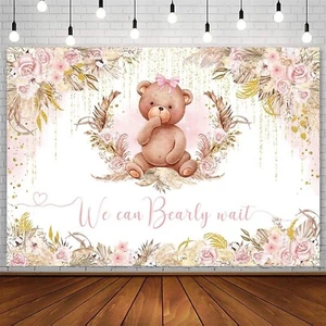 10x7ft Boho Bear Baby Shower Backdrop for Girl We Can Bearly Wait Oh Baby Pho... - Picture 1 of 7
