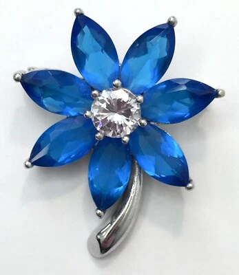 Signed NF Thailand 925 Sterling Silver Blue Stone Flower Pin Brooch - Image 1 of 4