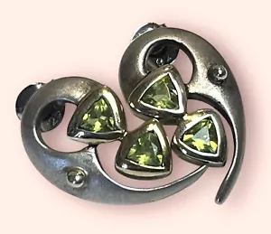 VTG Sterling Silver & 14K Gold Peridot Modernist Abstract Heart Earrings GIFT! - Picture 1 of 8