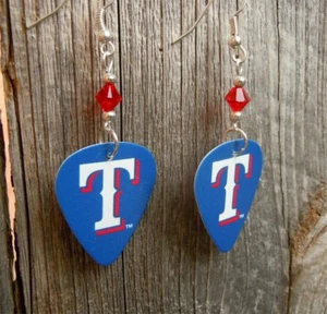 MLB Texas Rangers Guitar Pick Earrings with Red Swarovski Crystals - Picture 1 of 1