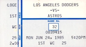 1985 Dodger Stadium Ticket Stub LA Dodgers Houston Astros 24. Juni Spiel 32 - Bild 1 von 2