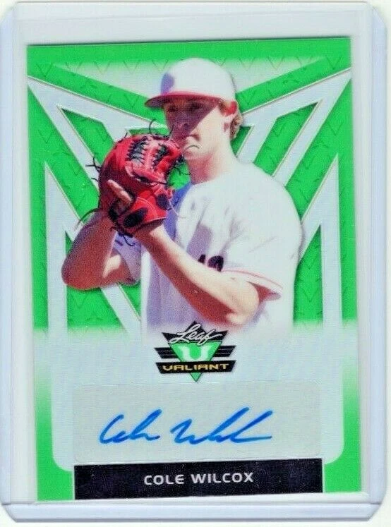 Cole Wilcox 2020 Leaf Valiant Baseball GREEN AUTO /99 Rays - Image 1 of 1