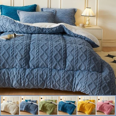 Edredón reversible Sherpa súper suave acolchado edredón de cama mullido cálido manta Foto 1 de 4