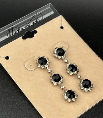 Pendientes colgantes lineales florales transparentes negros vidrio estrás Miguel Ángel de colección Foto 1 de 4