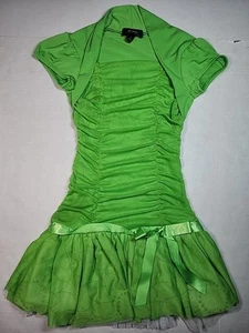 B Wear Byer Girls Dress Green Floral Sparkling Holiday Party Ruffle Size 7 Bow - Picture 1 of 23