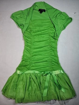 Vestido B Wear Byer Niñas Verde Floral Brillante Fiesta Vacaciones Volantes Juvenil Talla 7 Foto 1 de 4