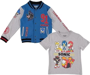 Boys Sonic the Hedgehog Varsity Jacket & T-Shirt Bundle Set - Picture 1 of 8