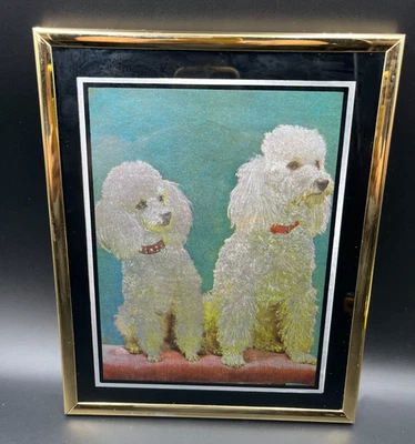 Vintage Foil Dufex Iridescent Metallic Dogs Poodles Framed Picture - Image 1 of 4