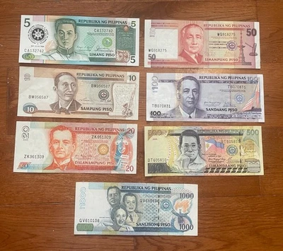 PHILIPPINE 5-10-20-50 -100-500-1000 Peso, Banknote 2004-2012  (89% Uncirculated) - Image 1 of 2