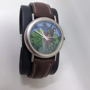 Vintage Cowboy Rodeo Uhr 1992 Drehsekunde Zeiger Serviced Neu Batt Leder  - Bild 1 von 14