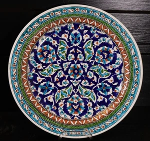 Piatto da portata Pampered Chef in gres 30,5 cm dipinto a mano 12 pollici stile Iznik 3#M - Foto 1 di 9