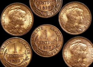 2er Set Stempelglanz Bronze Centimes 1913 Frankreich KM840 Dritte Republik 🇫🇷 - Bild 1 von 2