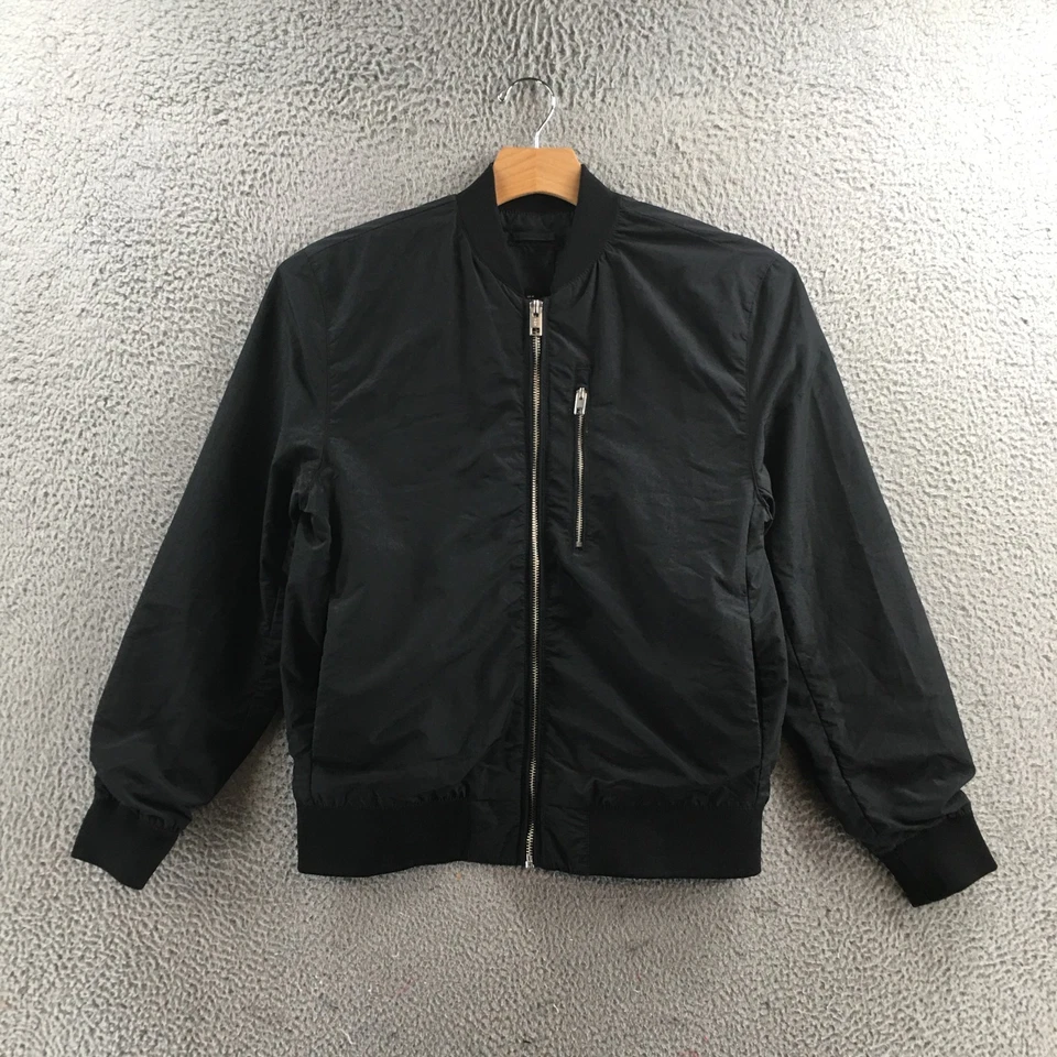 Chaqueta de bombardero H&M para hombre mediana negra con cremallera frontal mezcla de nailon cuello acanalado informal Foto 1 de 4