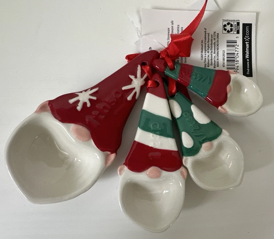 Gnome Christmas Measuring  Spoons Nesting Cup Set Red Green Ceramic - Image 1 of 1