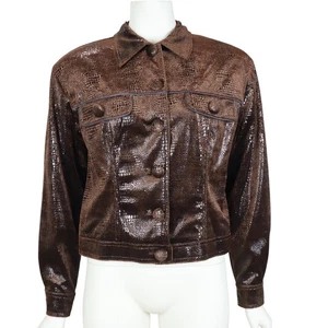 Vintage Christine Phillipe Brown Jacke Moto Kroko Muster Y2K 90er Damen Medium - Bild 1 von 11