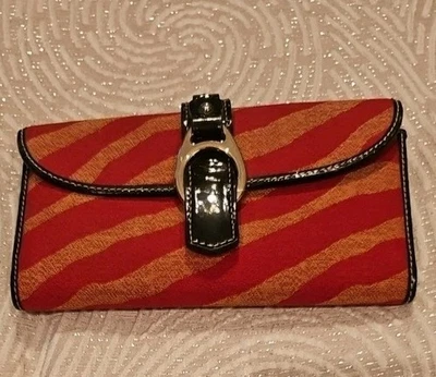CARTERA CONTINENTAL DOONEY BOURKE ROJO NARANJA RAYAS LONA FORRO CHAROL NEGRO Foto 1 de 4