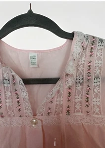 Vintage Komar Nachthemd Dessous Cottagecore klein rosa bestickt - Bild 1 von 4