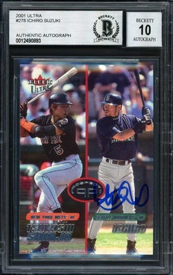 Ichiro Suzuki Signed 2001 Fleer Ultra RC 278 Mariners #1392/1499 Auto 10 Beckett - Image 1 of 2