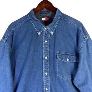 Camisa de Vestir Informal TOMMY HILFIGER Vintage Años 90 Denim Con Botones Para Hombre Talla L - Imagen 1 de 8