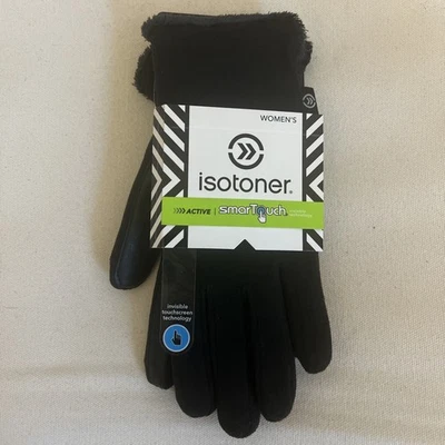 Isotoner Women’s Black Fleece Smart Touch Gloves New with Tags One Size - Image 1 of 4