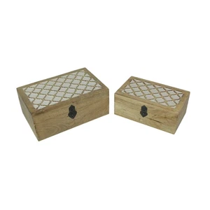 Set of 2 Hand Carved Marrakech Design Trinket Boxes Bohemian Decor - Picture 1 of 5