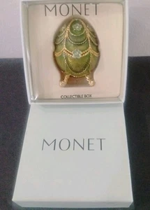 New in Box Monet Collectible Box Turquoise & Gold Egg Shaped Trinket Box w/box - Picture 1 of 4