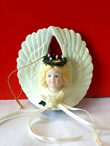 White Angel Wings Christmas Ornament Bisque  3"x3" - Picture 1 of 6