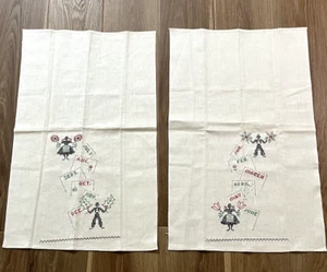 Vintage Set of Months Of Year Hand Embroidered Kitchen Dish Towels Linen Unused - Picture 1 of 5