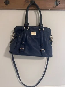 Scarleton Women's Handbag Leather Navy Brown lining Shoulder Bag pockets - Picture 1 of 8
