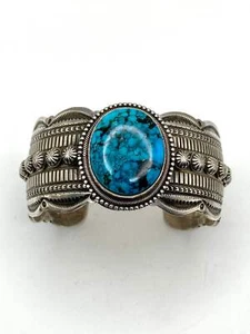 Sterling Türkis Armband schwer Messgerät Stempel Arbeit M&R Calladitto Navajo - Bild 1 von 14