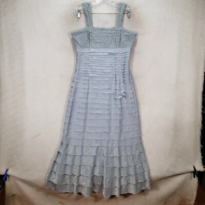 Vestido de terciopelo de medianoche para mujer azul festoneado floral encaje formal noche talla 10 Foto 1 de 4