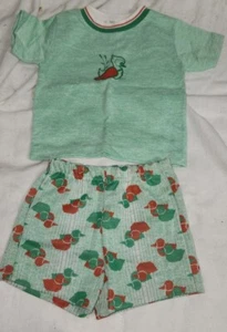 Cute Vintage Health Tex 2T Toddler Outfit Ducks Green Shirt Shorts Set USA SS - Picture 1 of 7