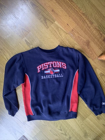 Reebok Boys Large Navy Blue Detroit Pistons Crew Neck Pullover Sweatshirt NBA Cover