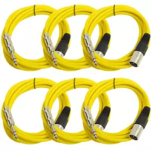 6 Pack of 10 Foot Yellow XLR Male to TRS Patch Cables PA DJ Cords - Picture 1 of 4