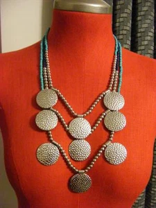 Nuevo $35 JULES Azul Marino Turquesa PLATA Voluminoso Collar Moda - Imagen 1 de 1