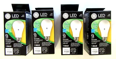 4-PACK GE LED Soft White 75W Replacement 12W Dimmable A19 Light Bulb 1100 Lumens - Image 1 of 4