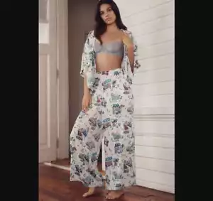 New women's M Printfresh Anthropologie Parisian poodles satin pajama set Paris - Picture 1 of 10