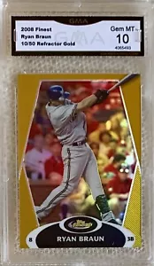 2008 FINEST GOLD REFRACTOR /50 RYAN BRAUN RC GMA 10 - Picture 1 of 2