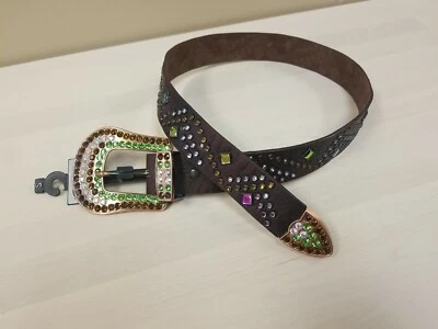 Cinturón Nocona Western Mujer Cuero Multicolor Estrás Marrón NUEVO CON ETIQUETAS 36 PEQUEÑO Foto 1 de 4