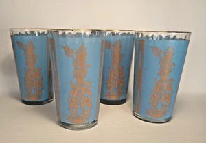 1960 Culver blau Becher 4 Stück Gold Siam Thai Göttin Trinkglas 5" MCM - Bild 1 von 11