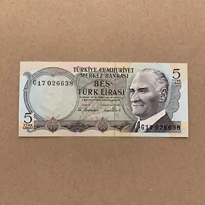 TURKEY 5 LIRA ND 1970 P 185 UNC Banknote Manavgat Waterfall Ataturk Currency - Picture 1 of 3