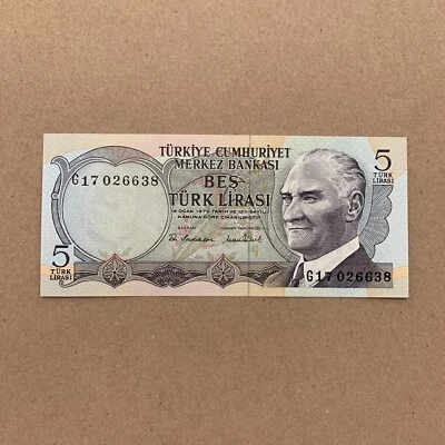 TURKEY 5 LIRA ND 1970 P 185 UNC Banknote Manavgat Waterfall Ataturk Currency - Image 1 of 3
