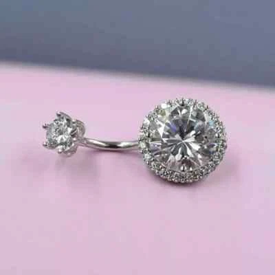 Круглое женское кольцо на пуговицах с лабораторным бриллиантом 2,10 карата с отделкой белым золотом 14 карат - Изображение 1 из 4