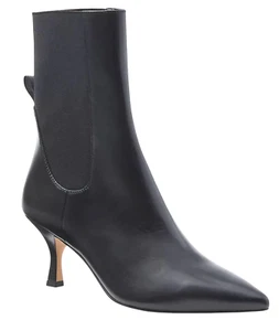 NEW ANN TAYLOR BLACK LEATHER STILETTO HEEL BOOTIES BOOTS SZ 5.5 - Picture 1 of 5