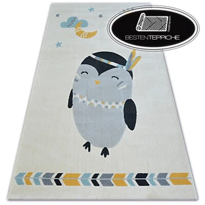 Modern Kinder Teppich PASTEL Pinguin creme gelb dicht Gewebtem Balta Flachflor  - Bild 1 von 6
