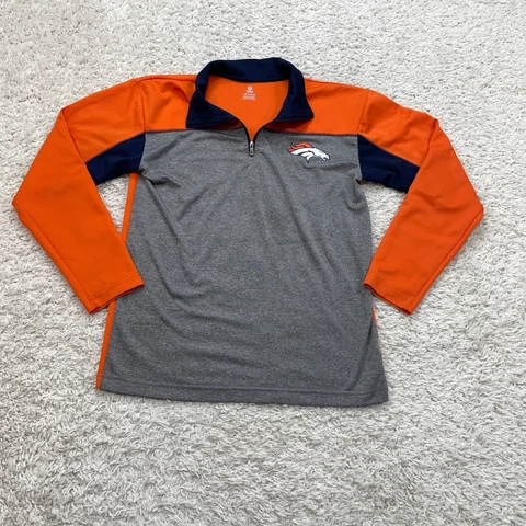 NFL Denver Broncos Shirt Women Large 14 16 Gray Orange Sweater Pullover Football Cover
