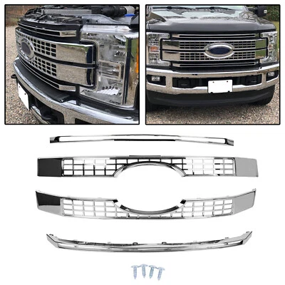 For 17-19 Ford F250 F350 F450 Super Duty Chrome Grille Full Overlay Cover Trim Foto 1 de 4