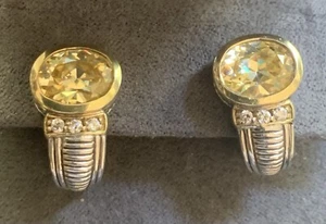 Judith Ripka JR 925 Sterlingsilber & 18K Gold kanarischer Quarz & Diamantohrringe - Bild 1 von 5