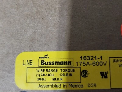 Bussmann 16321-1 POWER TERMINAL BLOCK 175 Amp 600Vac (Brand new)) - Image 1 of 4